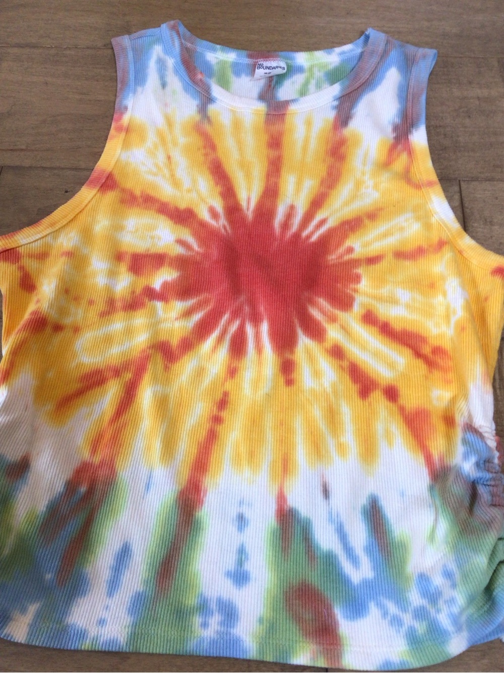 NWOT No Boundaries Juniors Tie Dye Ribbed Tank Top Side Tie Drawstring Medium - Picture 2 of 8